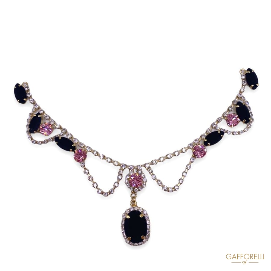 Jewel Neckline in Metal with Rhinestones and Stones Black