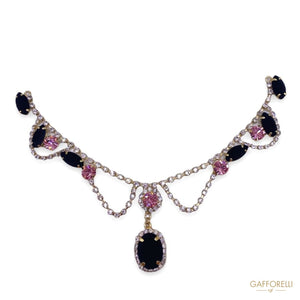 Jewel Neckline in Metal with Rhinestones and Stones Black