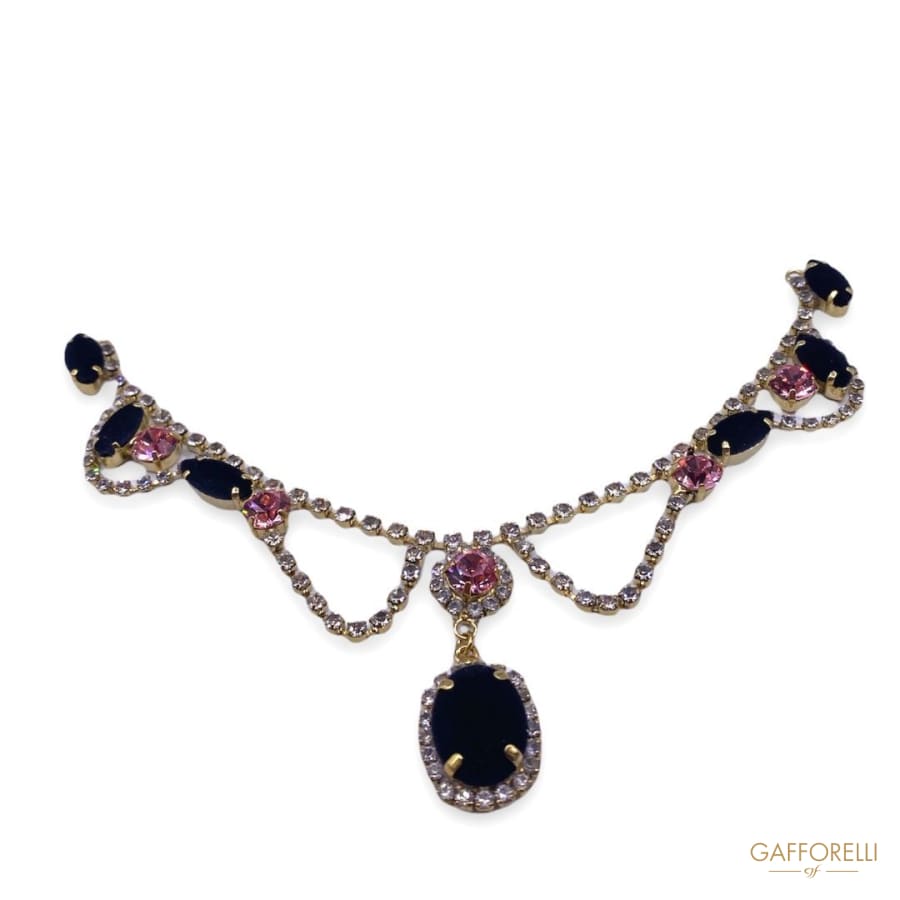 Jewel Neckline in Metal with Rhinestones and Stones Black