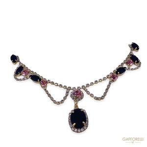 Jewel Neckline in Metal with Rhinestones and Stones Black