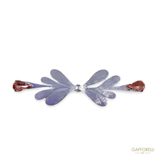 Leaf Shaped Metal Hook with Vintage Rose Color Rhinestones
