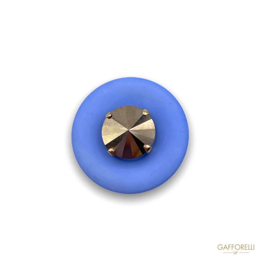 Matt Blu Polyester Button With Metal Strass In Central Gold