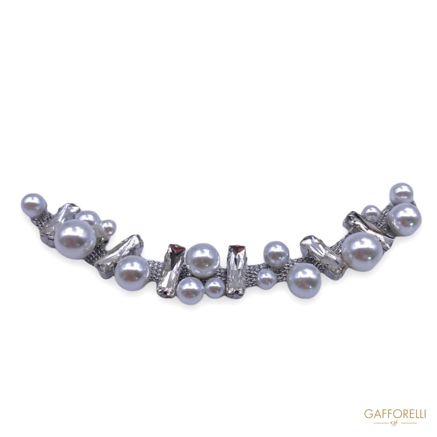 Metal Base Neckline Covered with Crystal Stones and Pearls