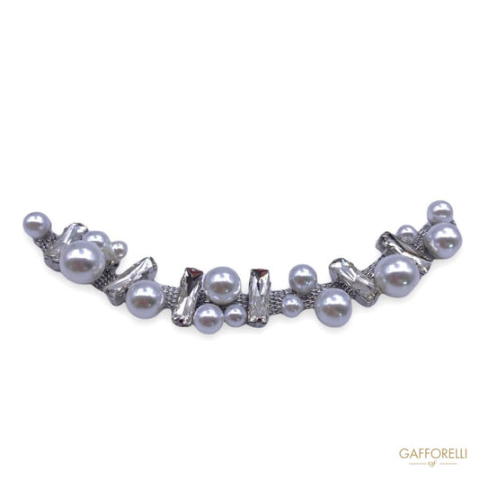 Metal Base Neckline Covered with Crystal Stones and Pearls