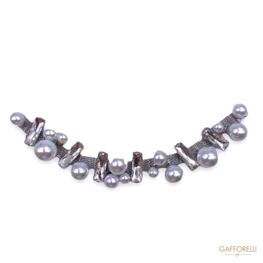 Metal Base Neckline Covered with Crystal Stones and Pearls