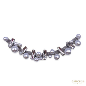 Metal Base Neckline Covered with Crystal Stones and Pearls