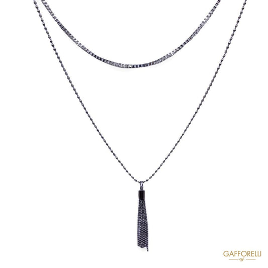 Metal Necklace with Double Chain and Tassel C146