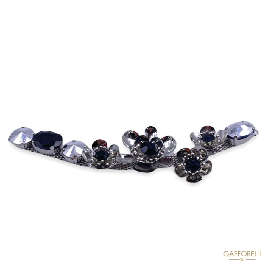 Metal Neckline with Flowers and Black Stones A342