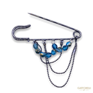 Metal Pendant Safety Pins With Blue Beads And Chain 2849 -