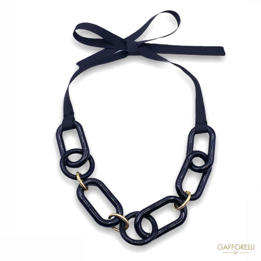 Modern Black Necklace in Polyester Aluminum and Half Ribbon