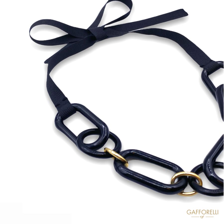 Modern Black Necklace in Polyester Aluminum and Half Ribbon
