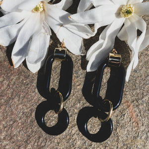 Modern Black Polyester and Aluminum Earrings with Gold Hook