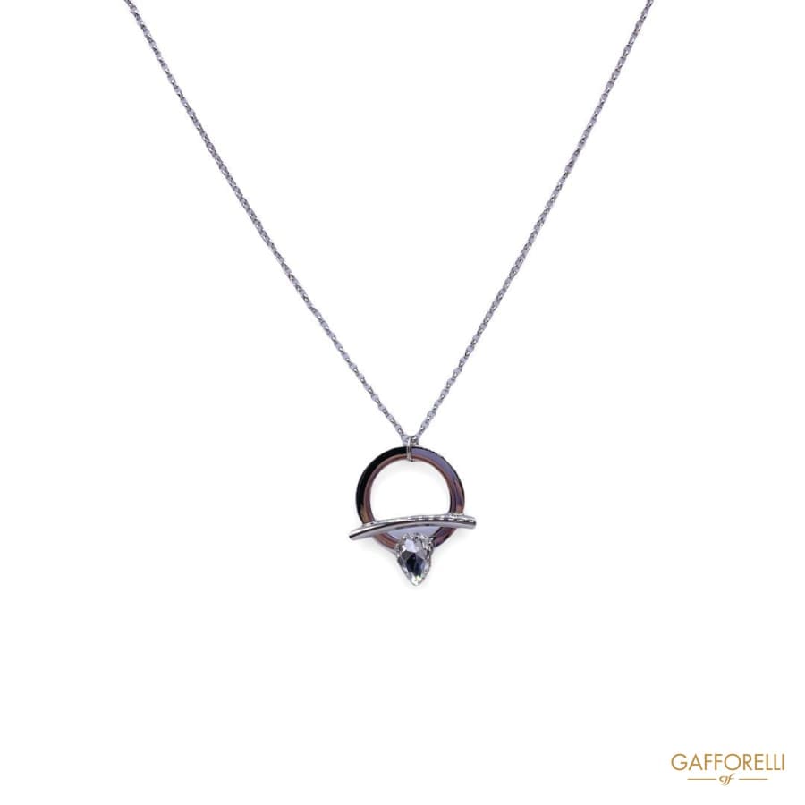 Necklace with Circle Pendant Plus Rhinestone Drop C175 Mod