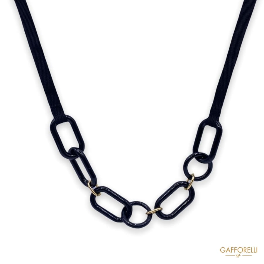 Necklace with Polyester Rings Gold Inserts and Large Ribbon