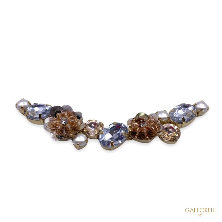 Neckline with Metal Base Covered Stones Pearls and Sequins
