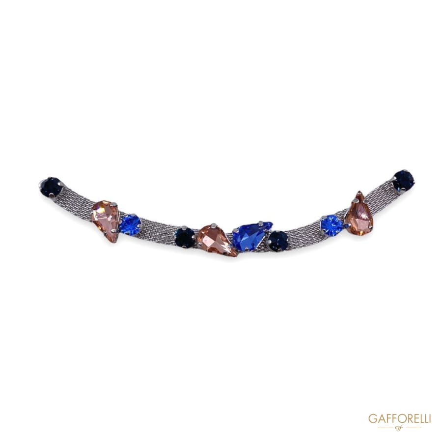 Neckline With Metal Base And Pink Blue Black Colored Stones