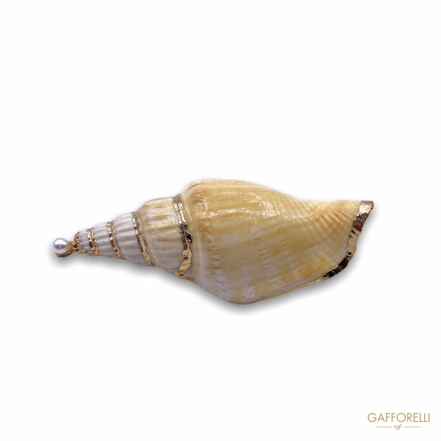 Real Shell Brooch With Gold Trim And Pearl At The Tip G116