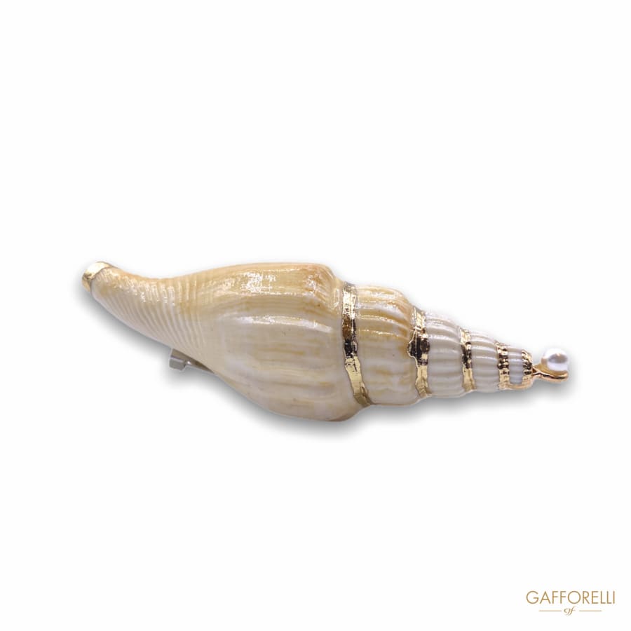 Real Shell Brooch With Gold Trim And Pearl At The Tip G116 -