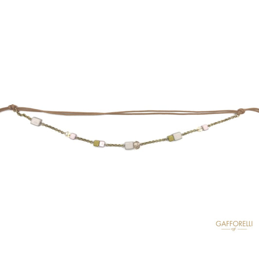 Rope Belt with Chains Pearls and Polyester Cubes 165 Cm