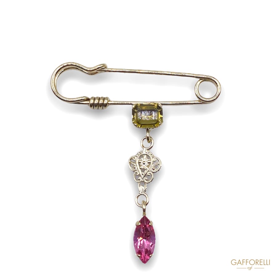 Safety Pin Pendant With Stones Jewel Detail 2843 -