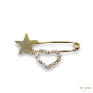 Safety Pins In Golden Metal With Rhinestones E148 -