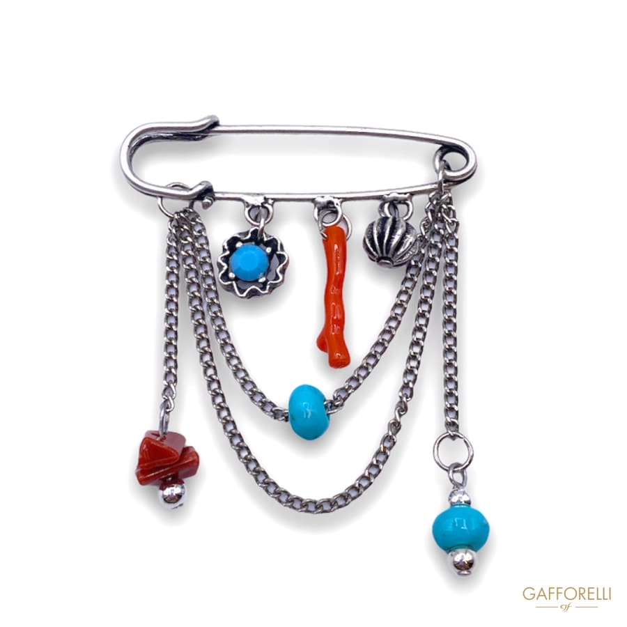 Safety Pins Marine Pendant Chain With Coral And Beads 2154 -