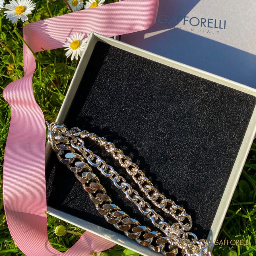 Silver-colored Steel Bracelet Composed of Three Different