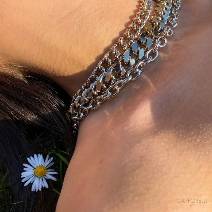 Silver-colored Steel Necklace Composed of Three Different