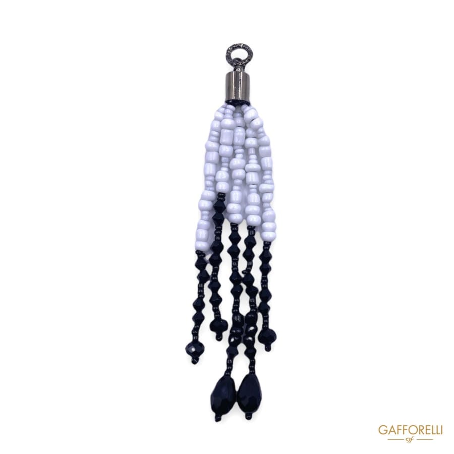 Tassel With Black And White Beads A488 - Gafforelli Srl