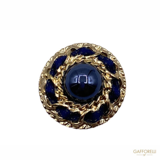 Vintage Button with Central Pearl and Blue Ribbon B157