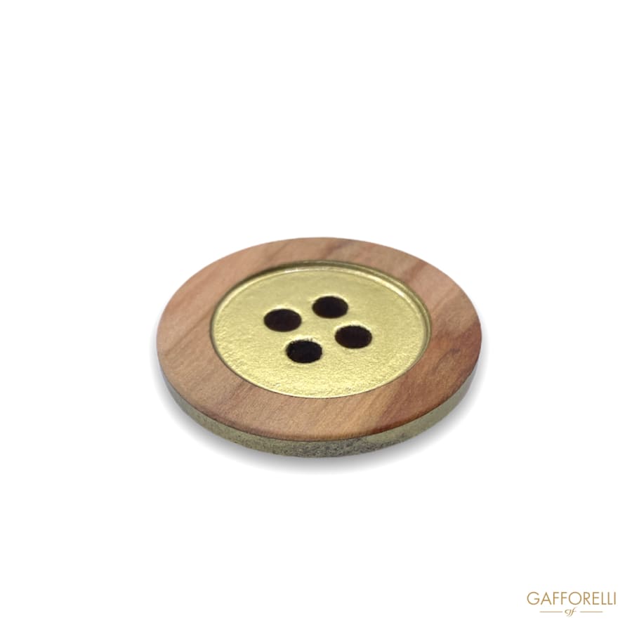 Wood Button With Border And Metal Center 1685 - Gafforelli