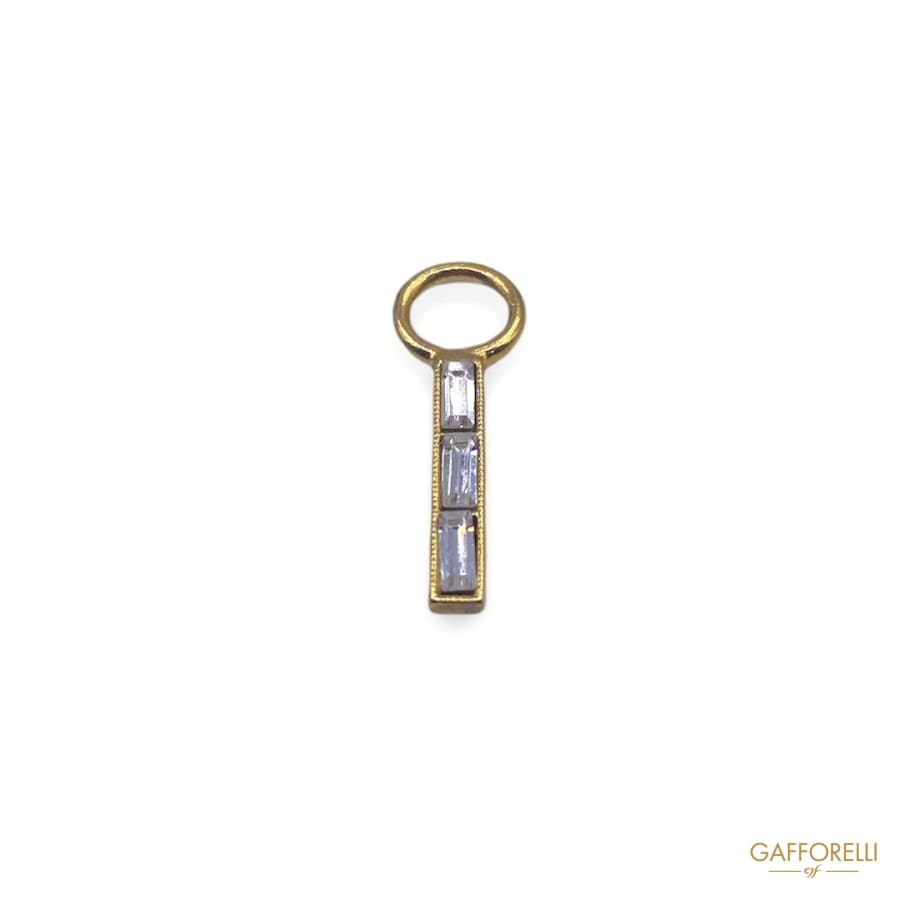 Zipper Puller in Gold Colored Zamak with Crystal Stones